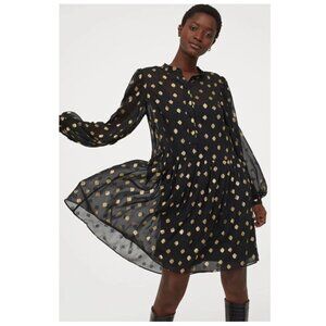 H&M Gold Dot Puff Sleeve A-Line Chiffon Dress